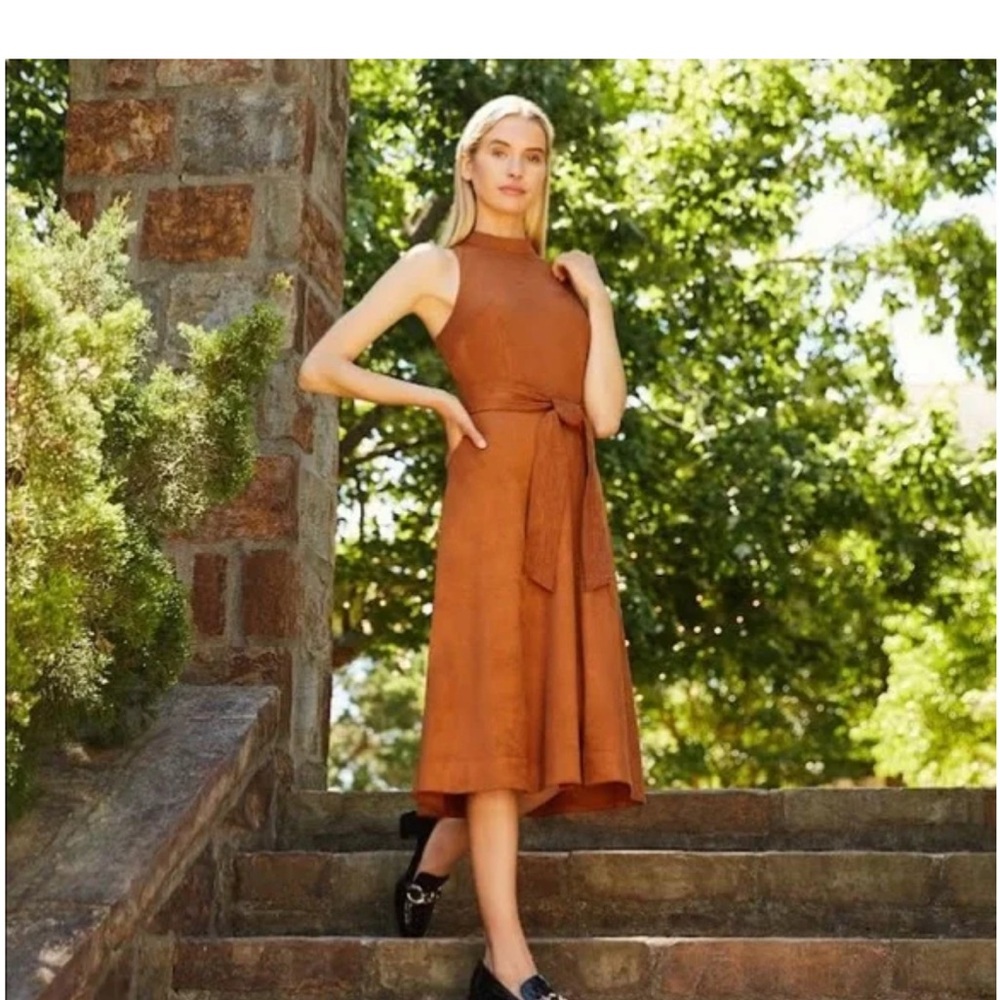 Antonio Melani Kinnon Mock Neck Suede Midi Dress Size 12 - Picture 10 of 10